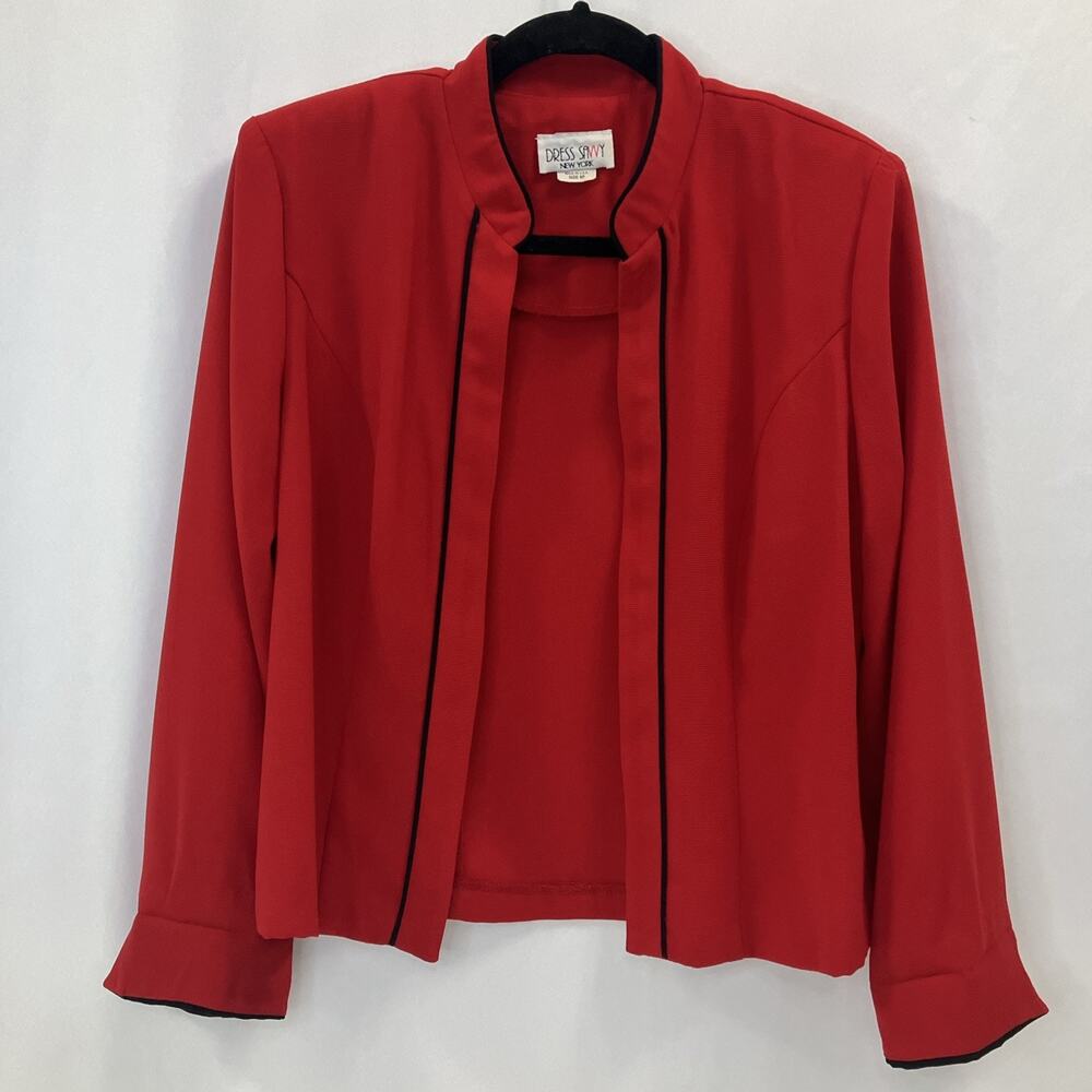Red Cardigan Blazer Jacket Vintage Women's 8P Petite Dress Savvy New York